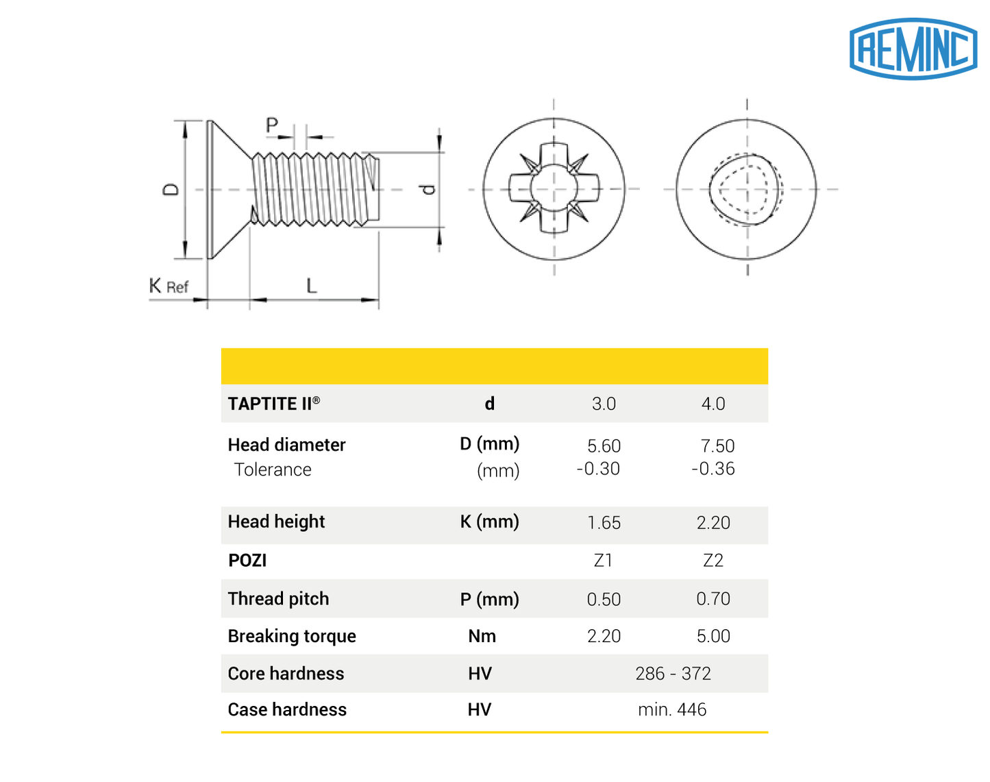 Tornillo TAPTITE II®, Cabeza avellanada, POZI